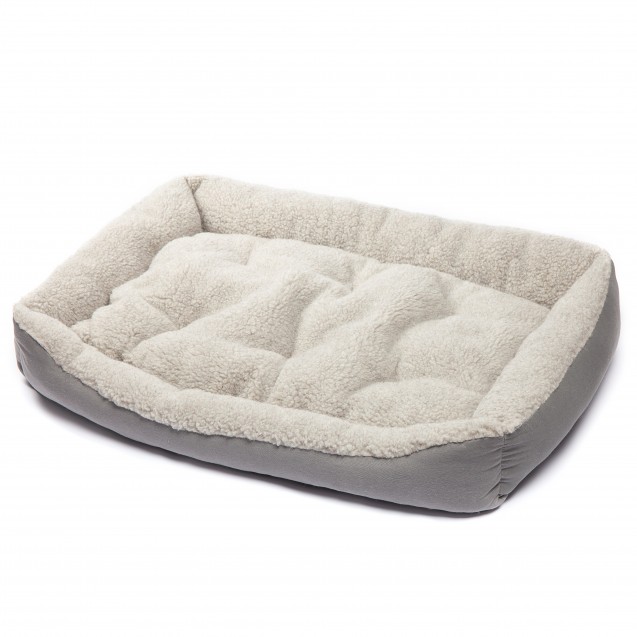 Прямоугольная лежанка кровать для животных из овечьей шерсти ruPetPace - серая