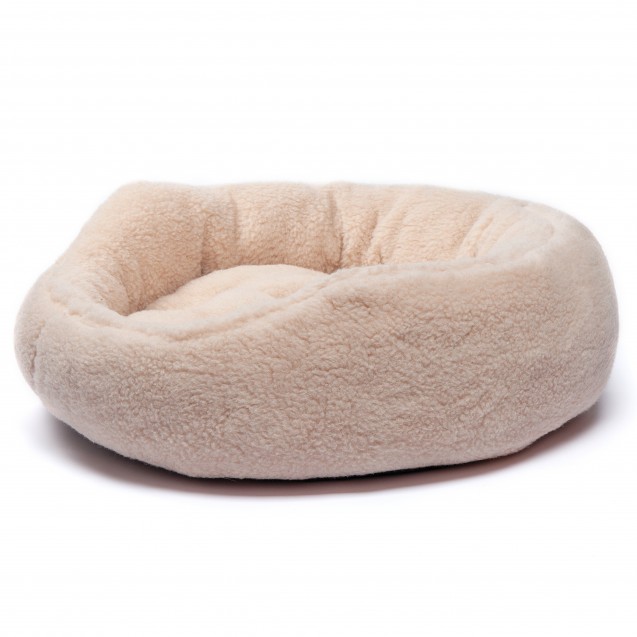 Круглая лежанка кровать для животных  из овечьей шерсти - карамель